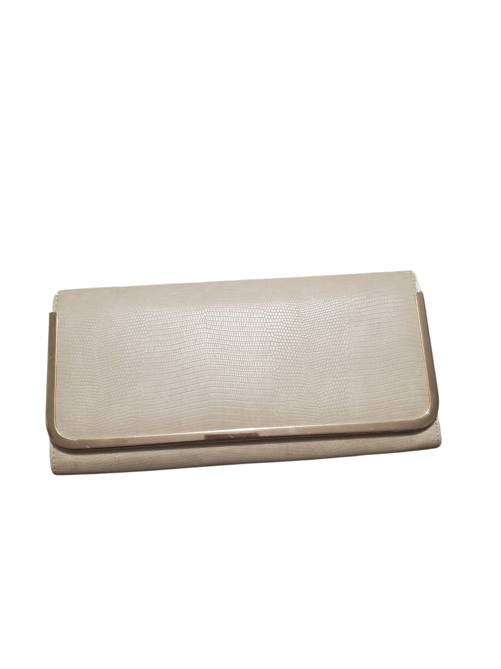 ALDO Cream Lizard Embossed Clutch Chain Bag Gold Tone